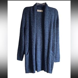 Peruvian Link Sweater Women OS Blue Alpaca Open Front Cardigan Pockets Long Knit